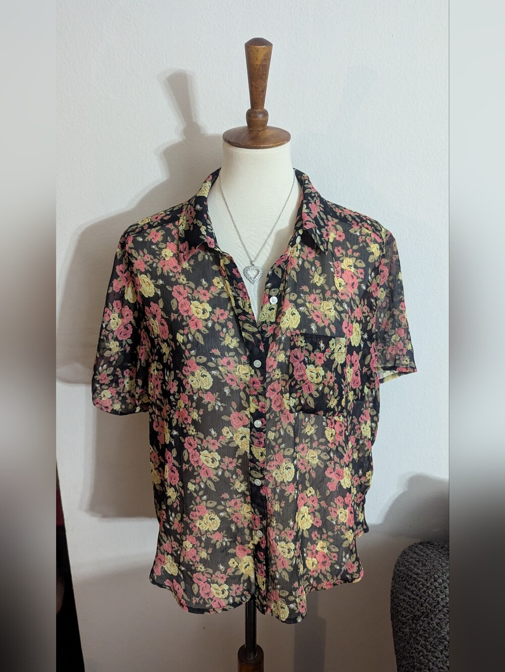 Rubbish Sheer Floral Button Down Blouse Teen Wolf Lydia Martin Style L